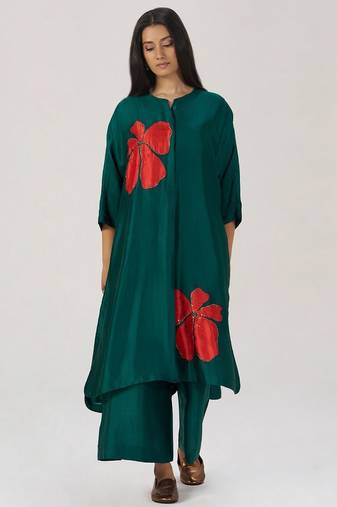 Deep forest green silk festive co-ord set