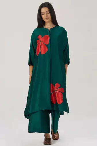 Deep forest green silk festive co-ord set