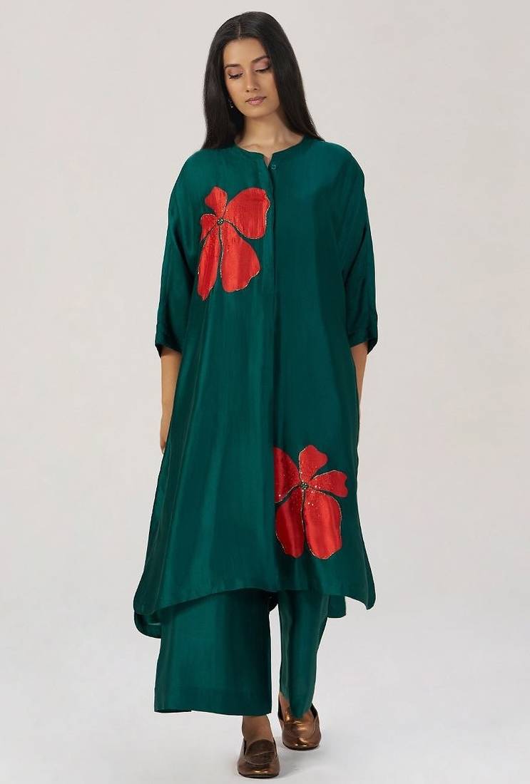 Deep forest green silk festive co-ord set