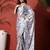 White ready to wear satin floral digital printed saree