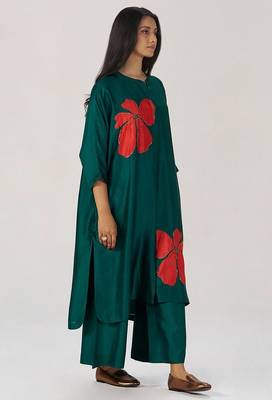 Deep forest green silk festive co-ord set 2