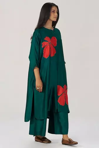 Deep forest green silk festive co-ord set