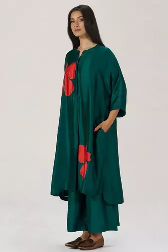 Deep forest green silk festive co-ord set