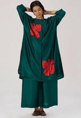 Deep forest green silk festive co-ord set 5