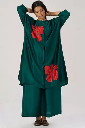 Deep forest green silk festive co-ord set