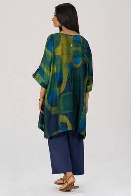 Deep green and blue abstract silk co-ord set 1