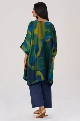 Deep green and blue abstract silk co-ord set