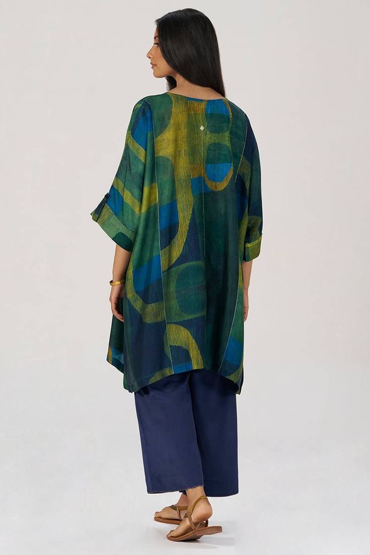 Deep green and blue abstract silk co-ord set