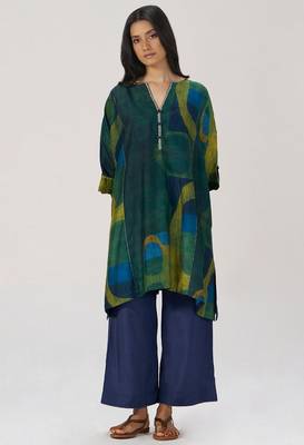 Deep green and blue abstract silk co-ord set 2