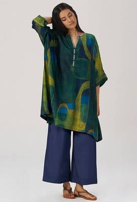 Deep green and blue abstract silk co-ord set 3