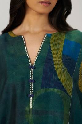 Deep green and blue abstract silk co-ord set 5