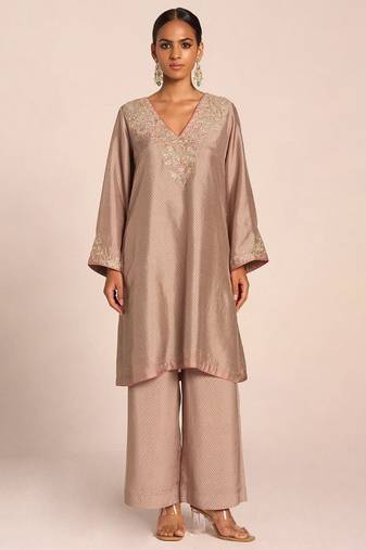 Grey print and embroidered festive co-ord set
