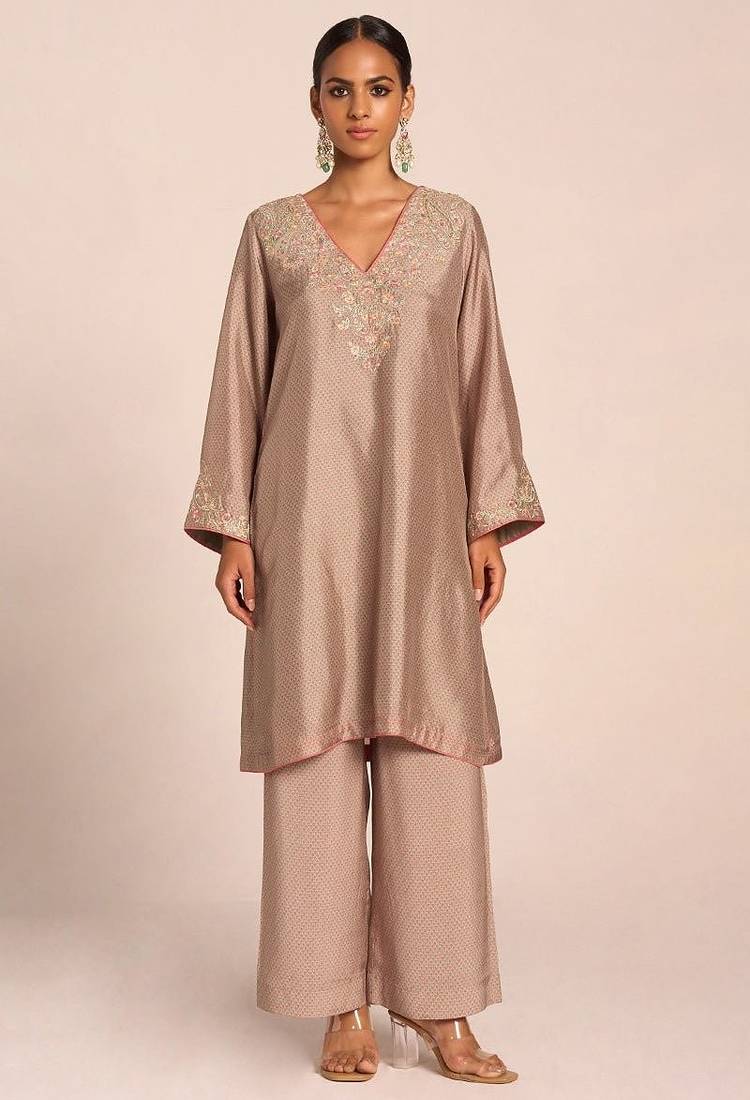 Grey print and embroidered festive co-ord set