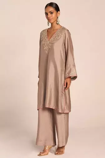 Grey print and embroidered festive co-ord set