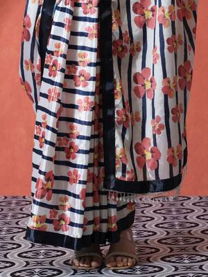 White ready to wear satin floral digital printed saree 5