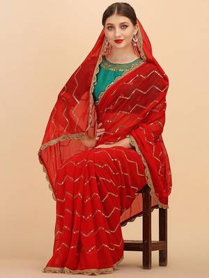 Red stripped embellished sequinned saree with embroidered blouse 1