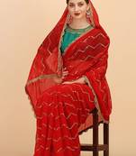 Red stripped embellished sequinned saree with embroidered blouse