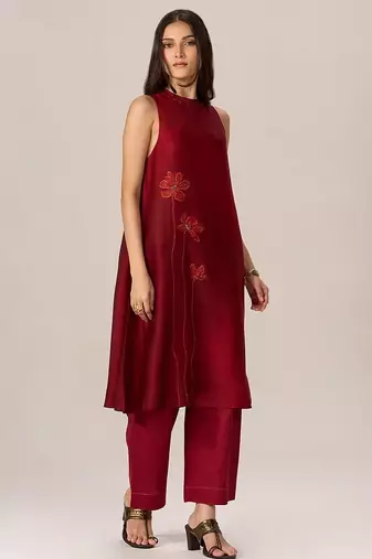 Maroon silk co-ord set