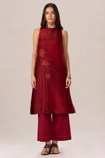 Maroon silk co-ord set