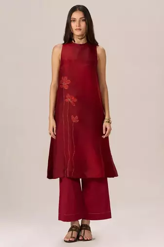Maroon silk co-ord set