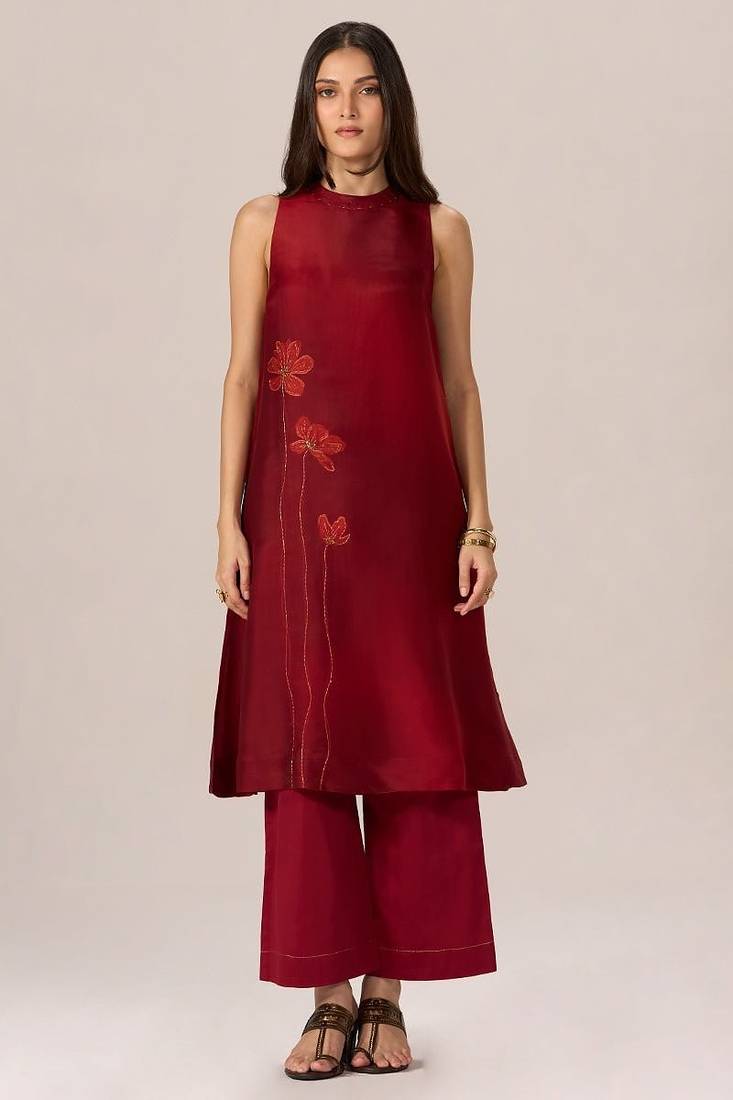 Maroon silk co-ord set