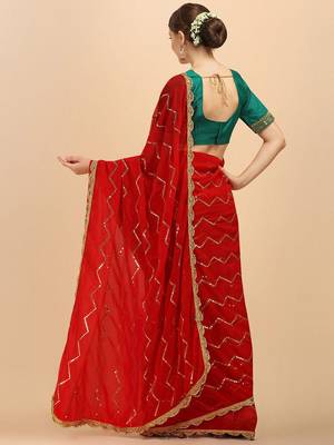Red stripped embellished sequinned saree with embroidered blouse 3