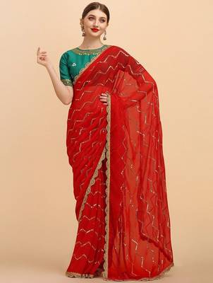 Red stripped embellished sequinned saree with embroidered blouse 4