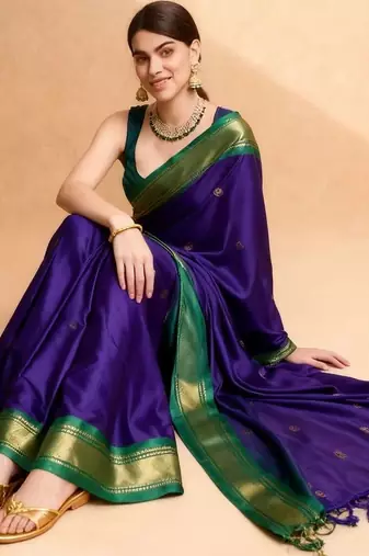 Purple zari  cotton kanjeevaram saree