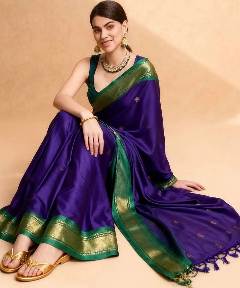 Purple zari  cotton kanjeevaram saree
