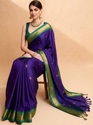 Purple zari  cotton kanjeevaram saree 3