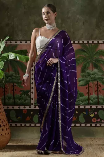 Purple embellished embroidered laheriya printed georgette ready to wear saree
