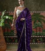 Purple embellished embroidered laheriya printed georgette ready to wear saree