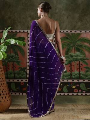 Purple embellished embroidered laheriya printed georgette ready to wear saree 3