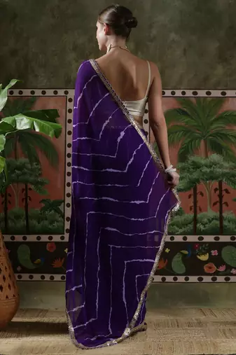 Purple embellished embroidered laheriya printed georgette ready to wear saree