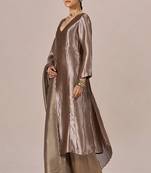 Light brown and soft gold tissue festive kurta set