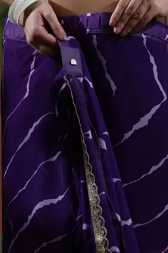 Purple embellished embroidered laheriya printed georgette ready to wear saree