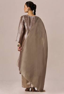 Light brown and soft gold tissue festive kurta set 3