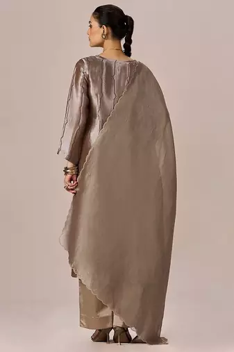 Light brown and soft gold tissue festive kurta set