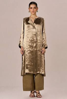 Brass and light gold stripe tissue festive co-ord set 1