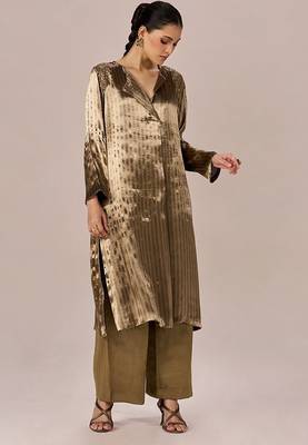 Brass and light gold stripe tissue festive co-ord set 3