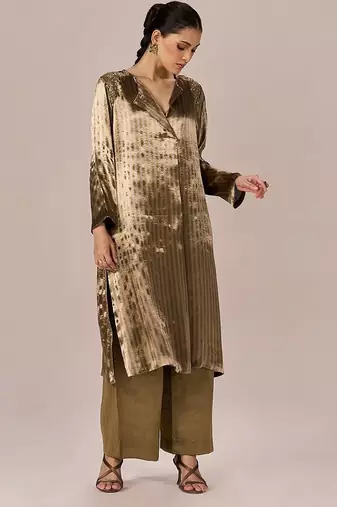 Brass and light gold stripe tissue festive co-ord set