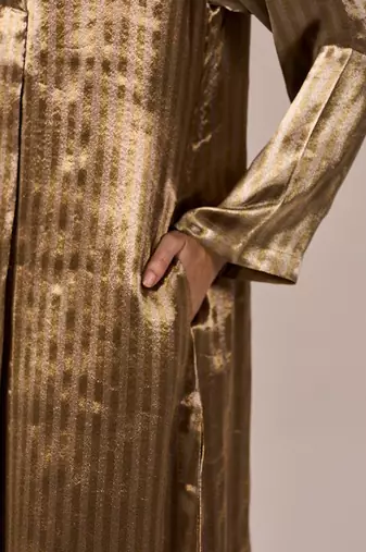 Brass and light gold stripe tissue festive co-ord set