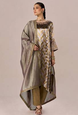 Brass and light gold tissue festive kurta set 1