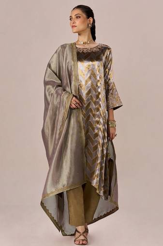 Brass and light gold tissue festive kurta set