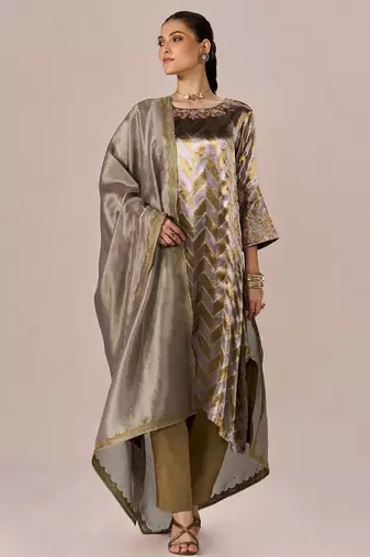 Brass and light gold tissue festive kurta set
