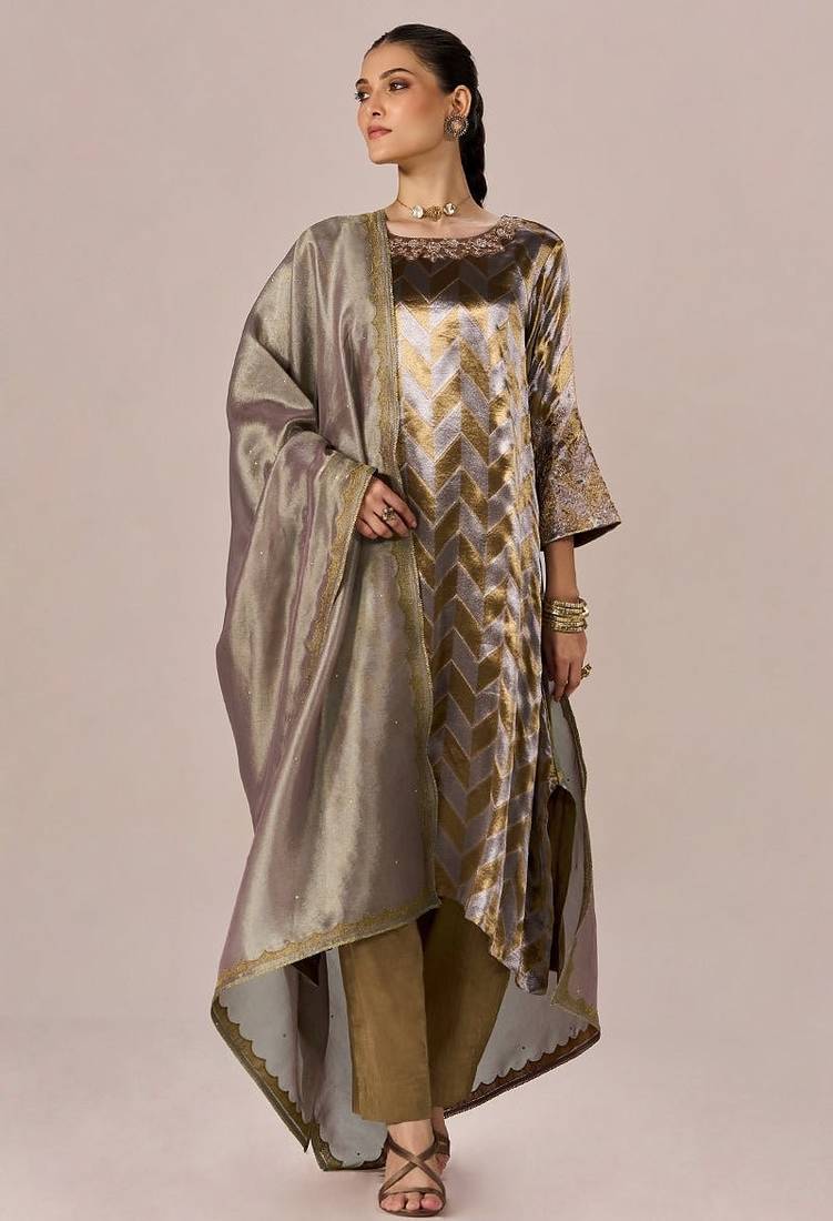 Brass and light gold tissue festive kurta set