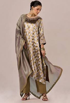 Brass and light gold tissue festive kurta set 2