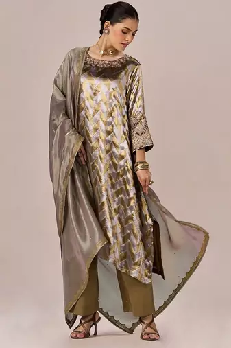 Brass and light gold tissue festive kurta set