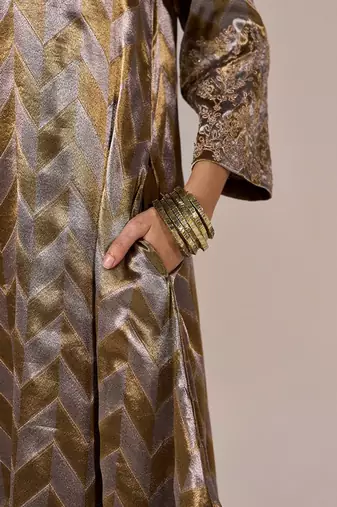 Brass and light gold tissue festive kurta set