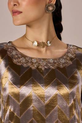 Brass and light gold tissue festive kurta set 4